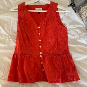 Barely worn red dotted swiss cotton blouse!